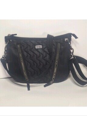 LUG Swivel Quilted Black RFID Adjustable Crossbody Bag No Shoulder Strap GUC